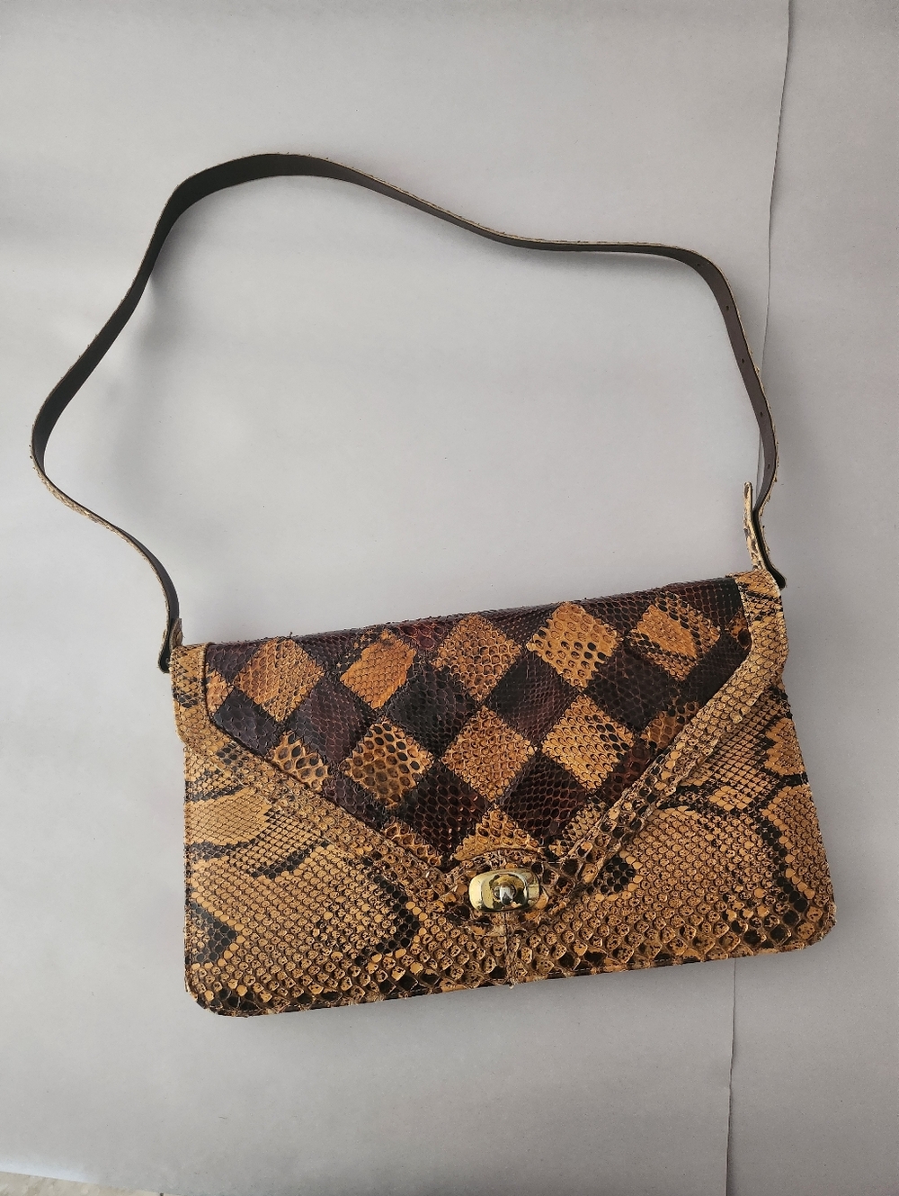 Vintage Snakeskin And Leather Patchwork Handbag